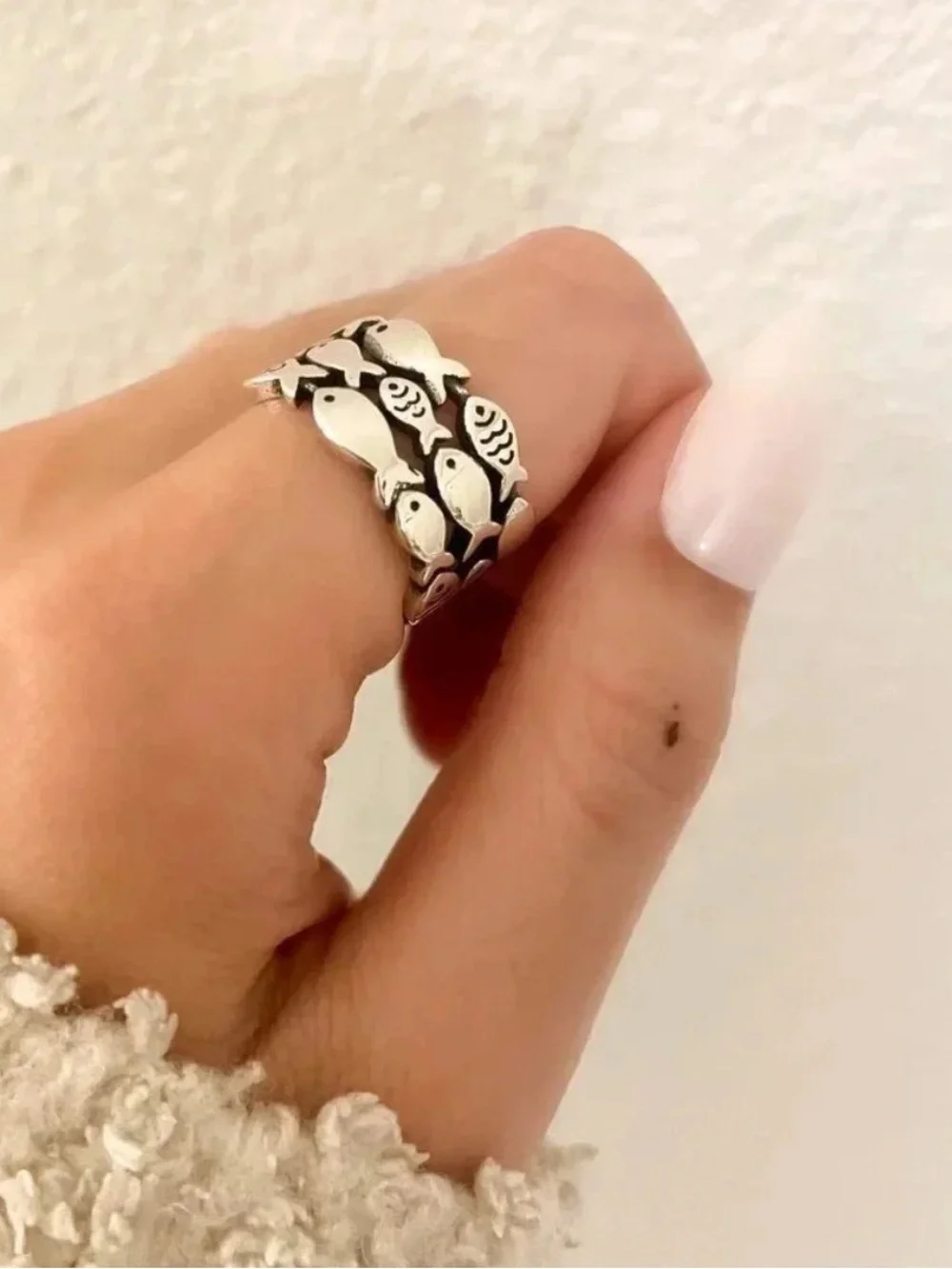 925 Sterling Silver Fish Ring School of Fish Ring Dainty Fish Ring Band